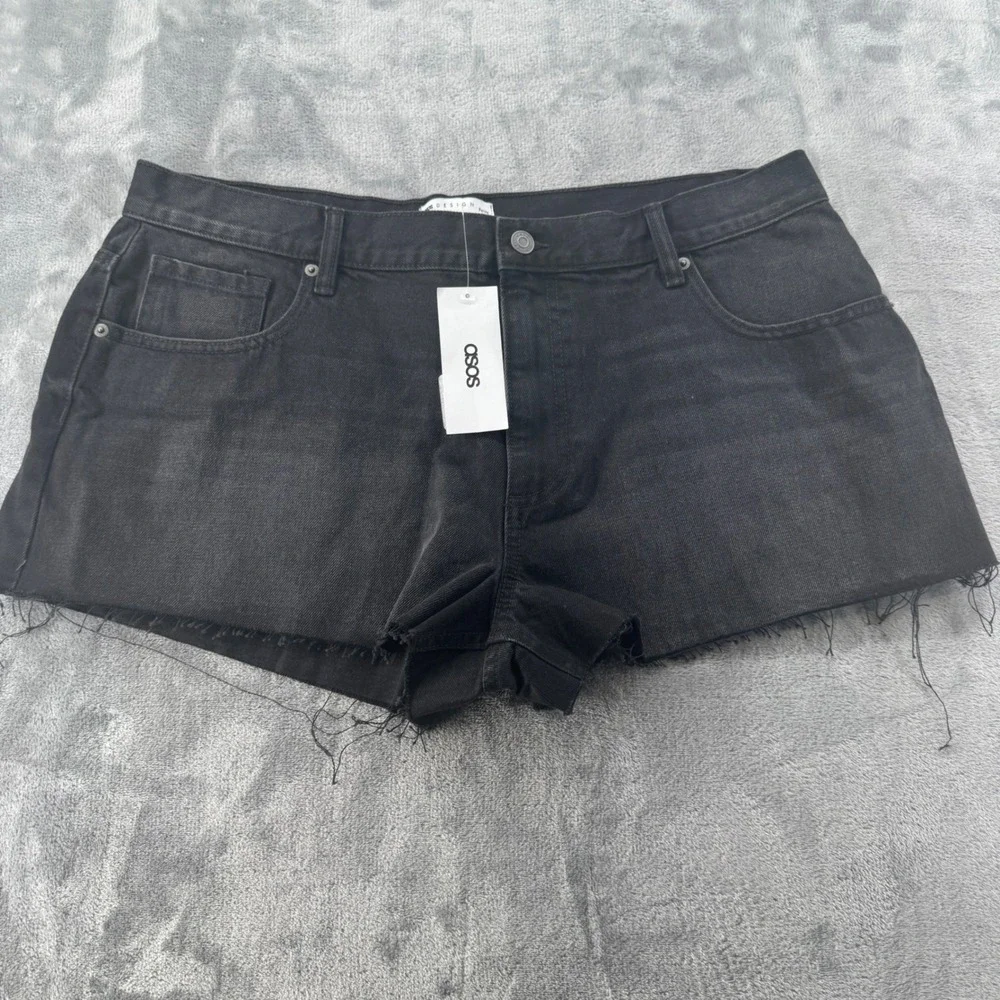 NWT‎ ASOS DESIGN Petite Denim Shorts Washed Black Raw Hem US 12